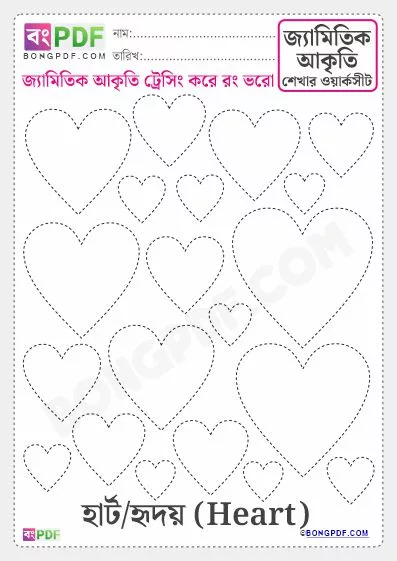 Bengali Geometric Shape Heart Worksheet PDF Download