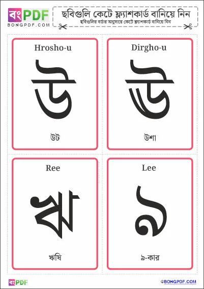Simple Bengali Vowels Flashcards PDF Download