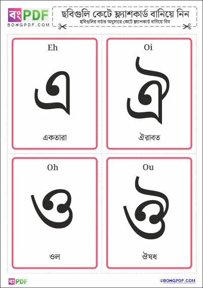 Simple Bengali Vowels PDF Flashcards Download