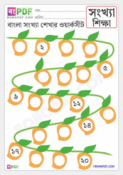 Free Write Missing Bengali Numbers 1-20 Worksheet PDF Download