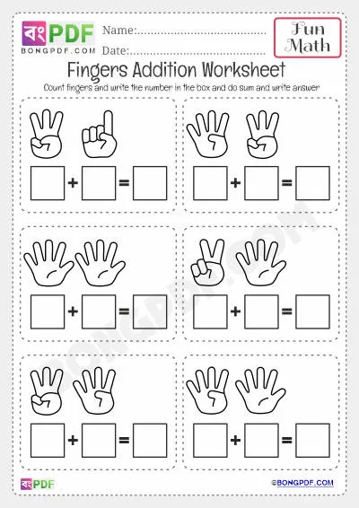 Kindergarten Fingers Addition PDF Worksheets - BongPDF - Bengali Worksheets