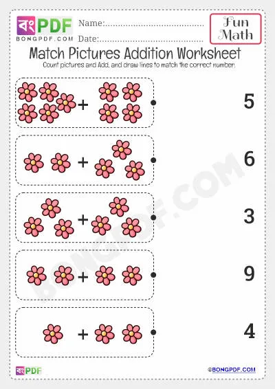 Kindergarten Match Pictures Addition PDF Worksheets - BongPDF - Bengali ...