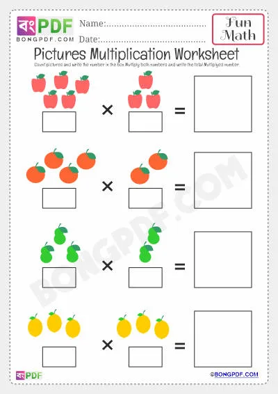 Kindergarten Pictures Multiplication PDF Worksheet Download