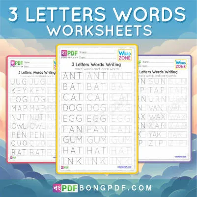3 Letters Words Learning Worksheets PDF Download