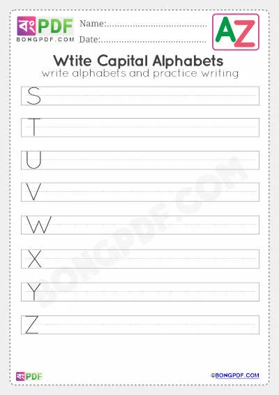 English Capital Alphabets A-Z Tracing PDF Worksheet Download
