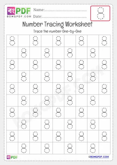 English Number 8 Tracing Worksheet PDF Download