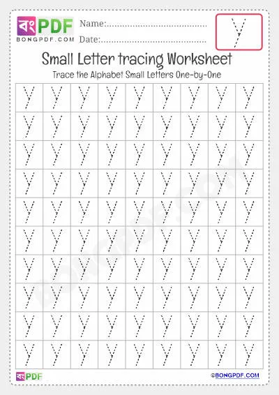 English Small Letter Y Tracing Worksheet Download