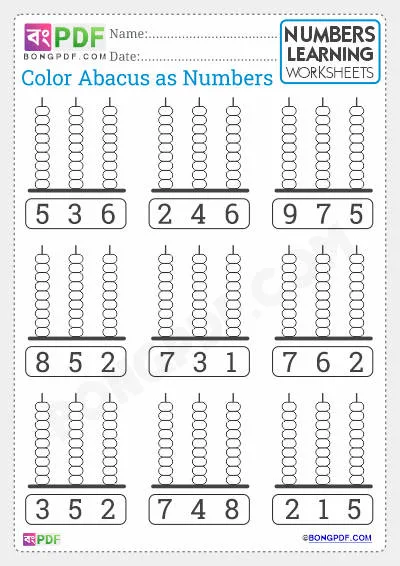 Best Color Abacus as English Numbers PDF Worksheet Download