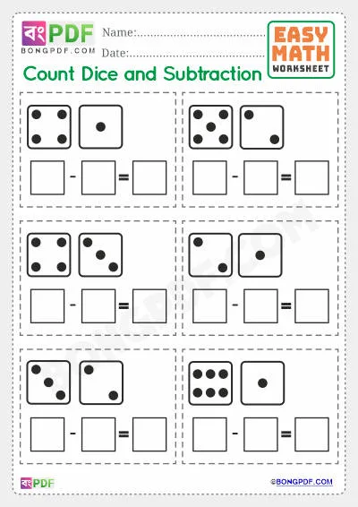 Best Dice Subtraction English Worksheet Download