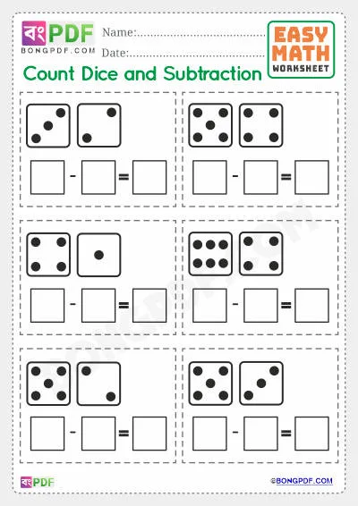 Best Dice Subtraction English Worksheet PDF Download