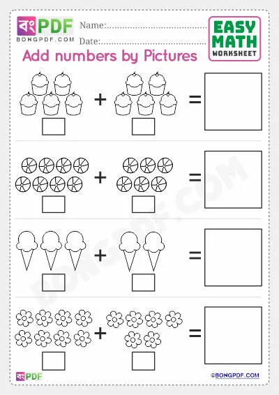 Free English Numbers Pictures Addition Worksheet Download