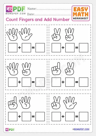 Fingers Addition English Worksheets PDF Download - BongPDF