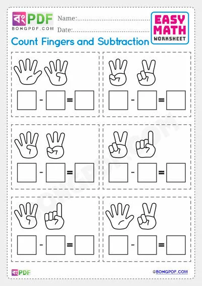 Fingers Subtraction English Worksheets Download - BongPDF