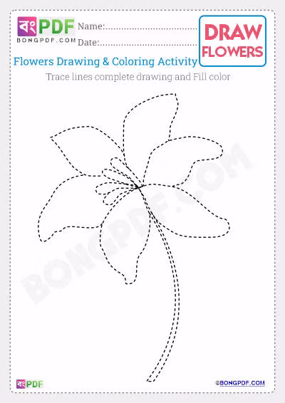 Best Kids Flowers Drawing PDF Worksheet Download