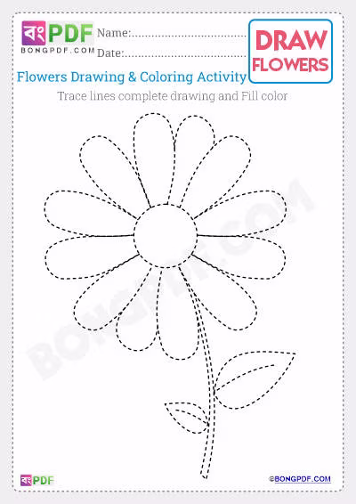 Kids Flowers Drawing Worksheet PDF Download