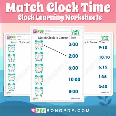 Match Correct Time and Clock English Worksheet PDF