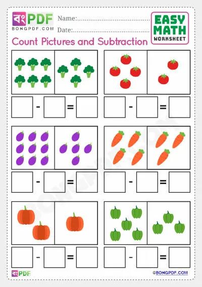 Free Pictures Subtraction Numbers English Worksheet Download