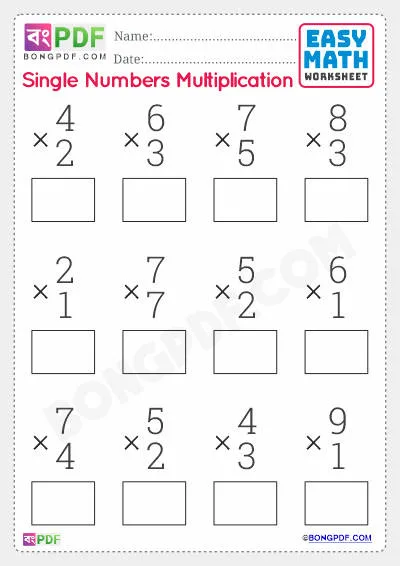 Best Single Digit Multiplication English Worksheet Download