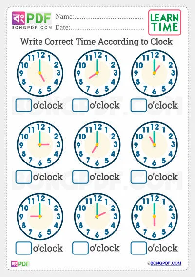 Write Correct Time O'Clock English Worksheets - BongPDF